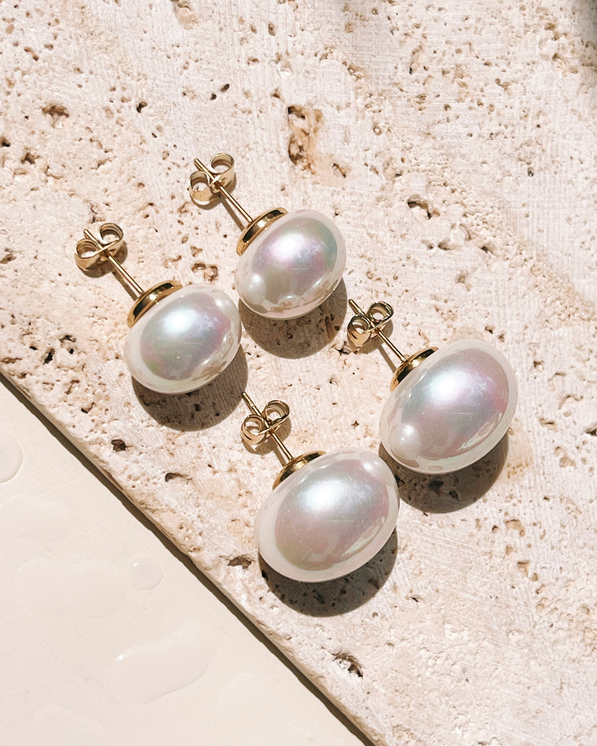 Chelsea Pearl Mushroom Shaped Design Gold Stud Earrings