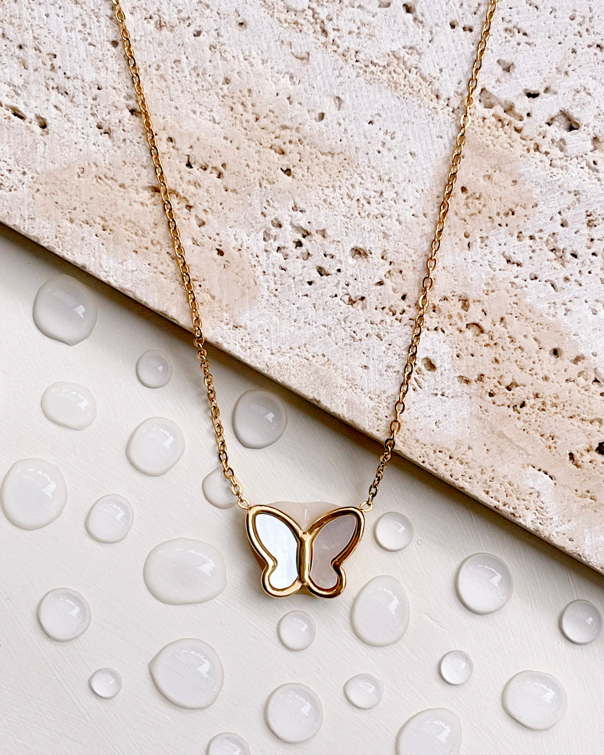 Molly White Shell Butterfly Pendant Cable Chain Gold Necklace
