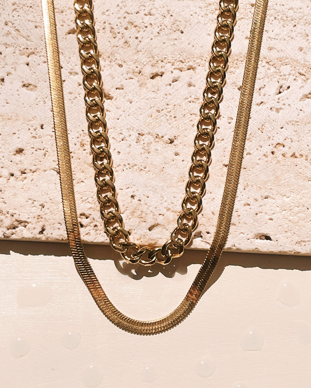 Alessia Double Layer Classic Curb and Snake Chain Design (Chain Only) Necklace