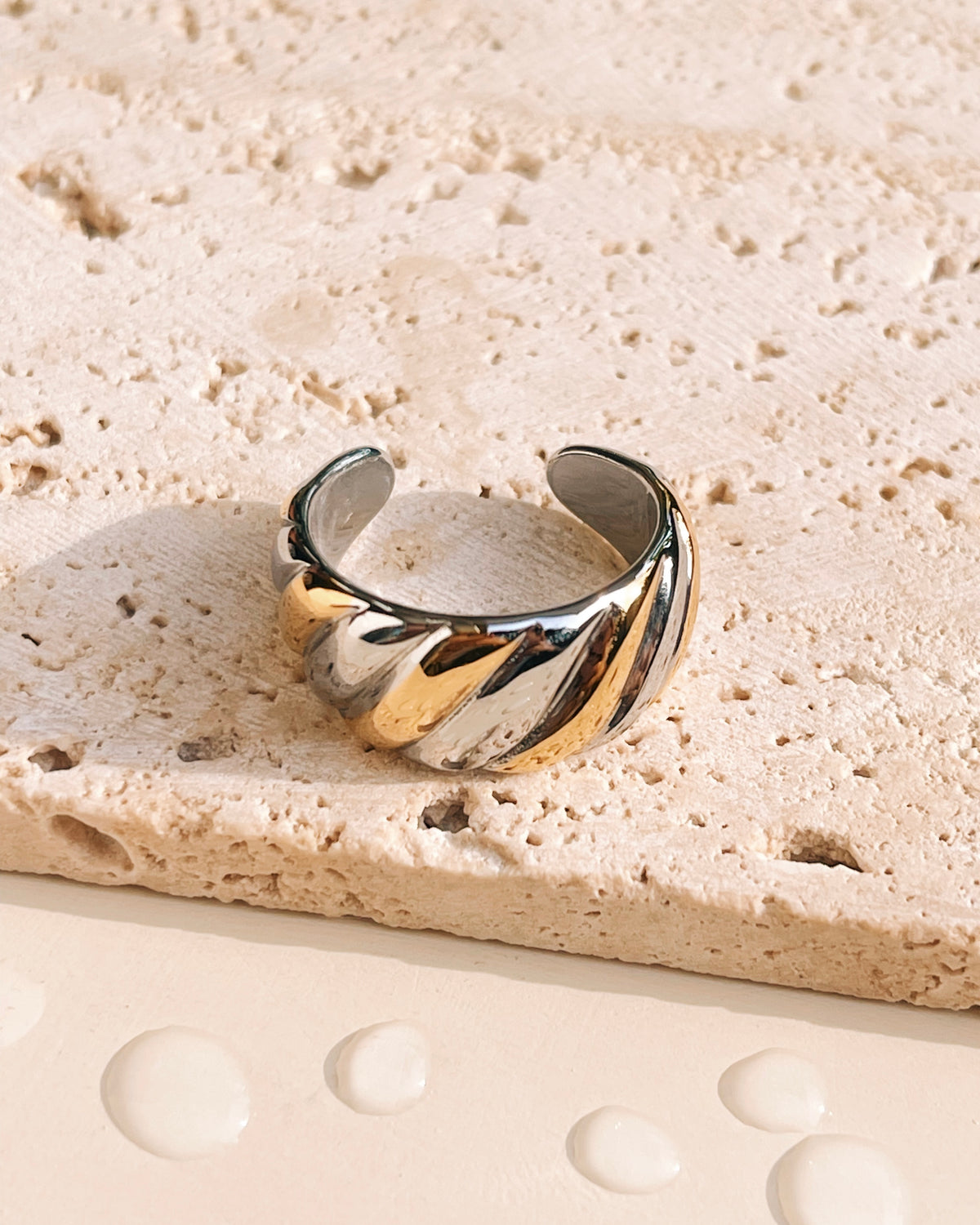 Amanda (Two Tone) Silver Gold Croissant Design Open Ring