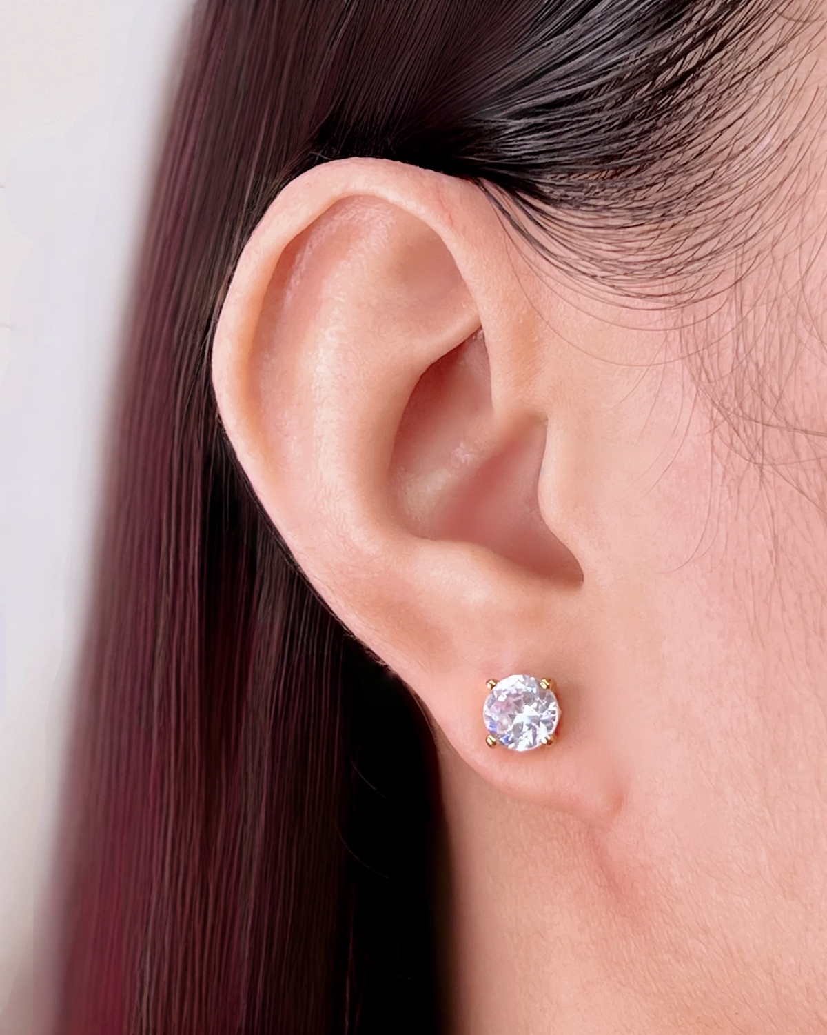 Joy Big Round Zircon Bezel Set Gold Stud Earrings