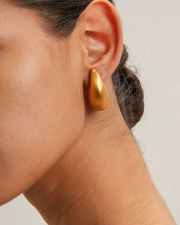 Bonnie Water Drop Matte Finish Design Gold Stud Drop Earrings