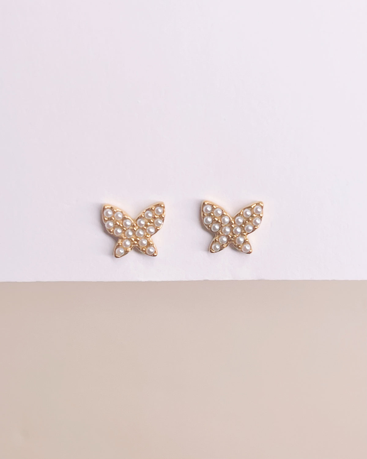 Ruthie Butterfly Shaped Imitation Pearl Paved Gold Studs