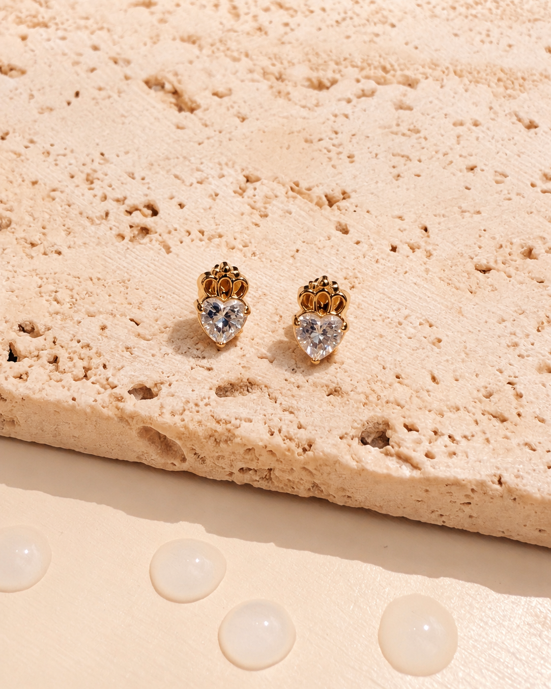 Kennedy Dainty Queen Crown Heart Zircon Shaped Gold Stud Earrings