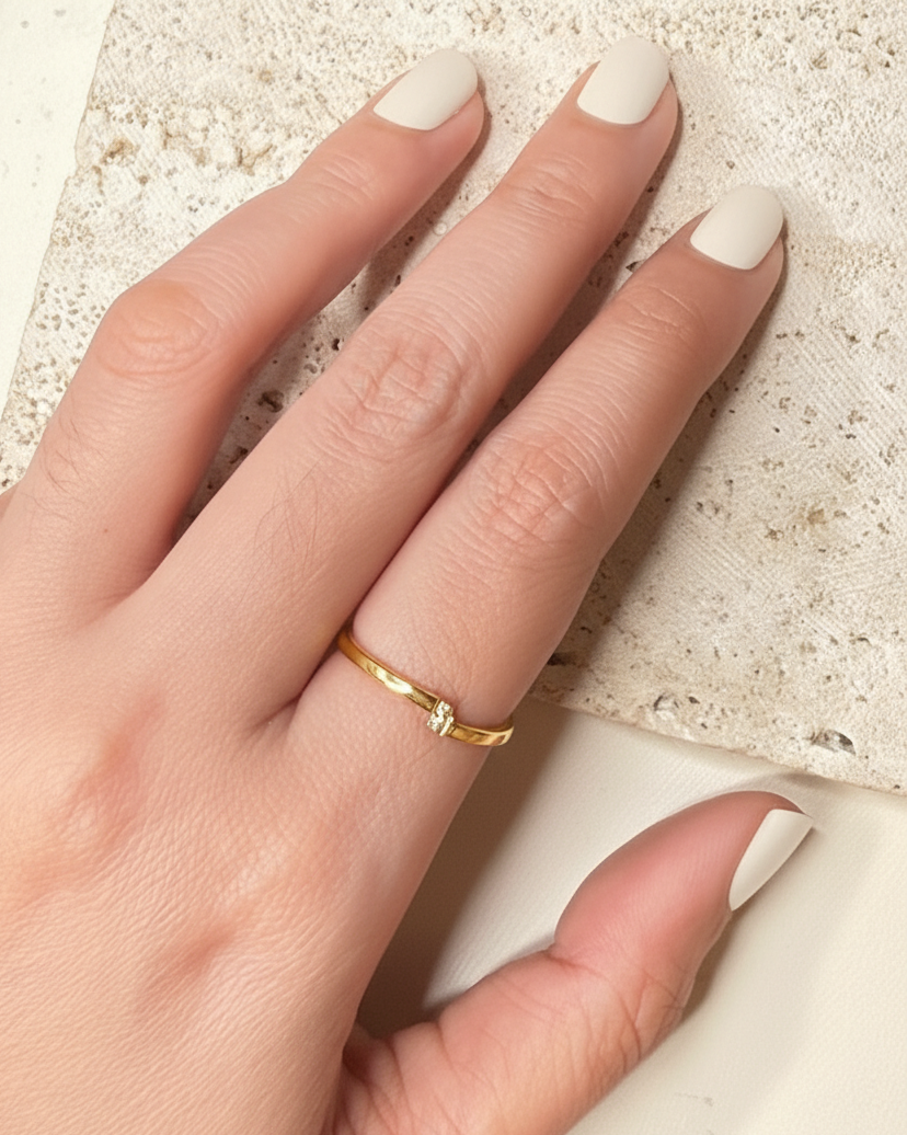 Frissyn Dainty Two Round Zircon Inlaid Set Top Head Stacked Gold Ring