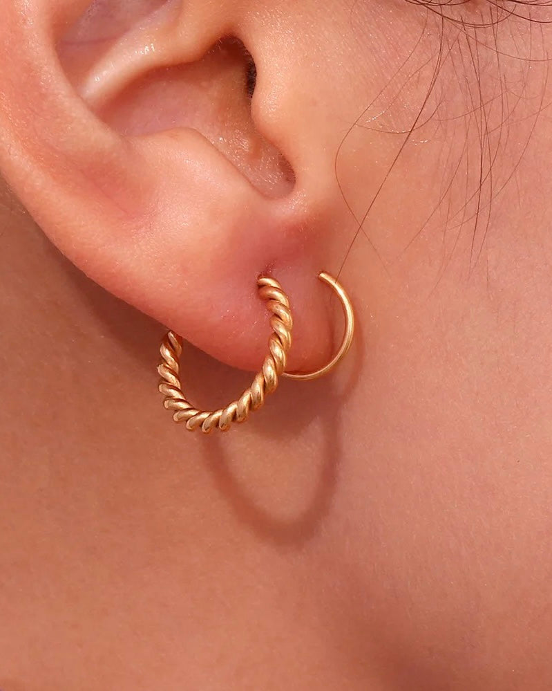 Jenna (Gold) Dual Hoop Twisted Design Spiral Layered Look Huggies