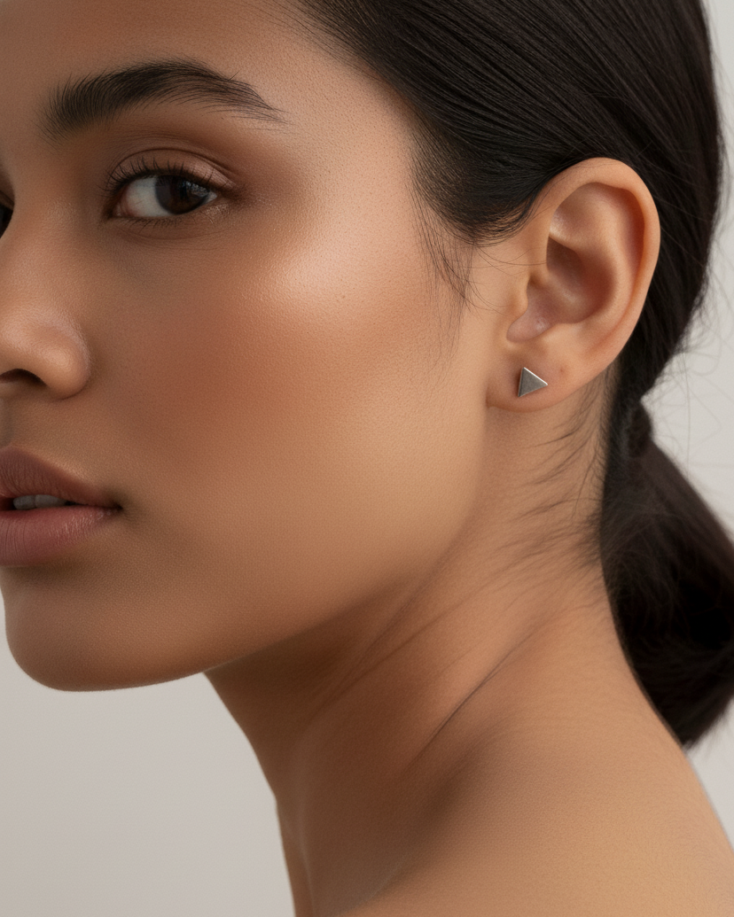 Minerva (Silver) Dainty Triangle Bar Flat Back Stud Earrings