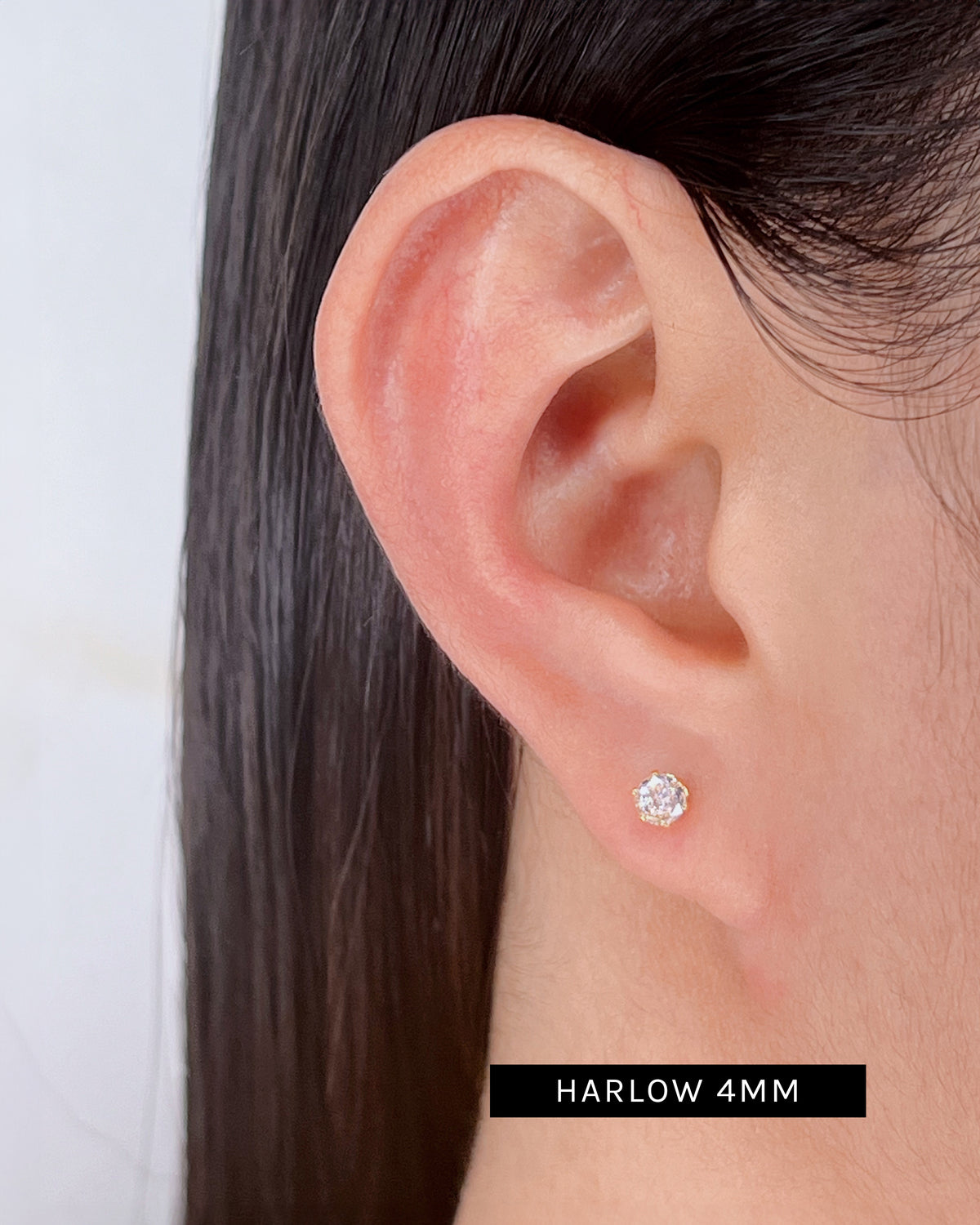 Harlow (Bundle Set) 3 Pairs 3 Sizes Dainty Minimalist Round Crystal Zircon Claw Setting Gold Studs