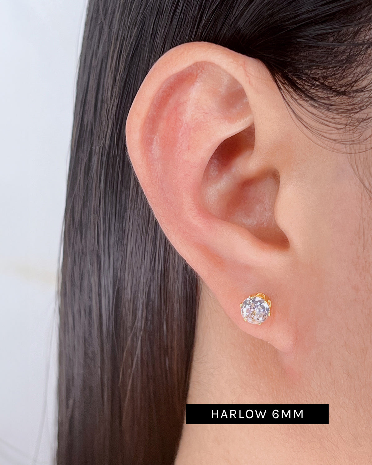 Harlow (Bundle Set) 3 Pairs 3 Sizes Dainty Minimalist Round Crystal Zircon Claw Setting Gold Studs