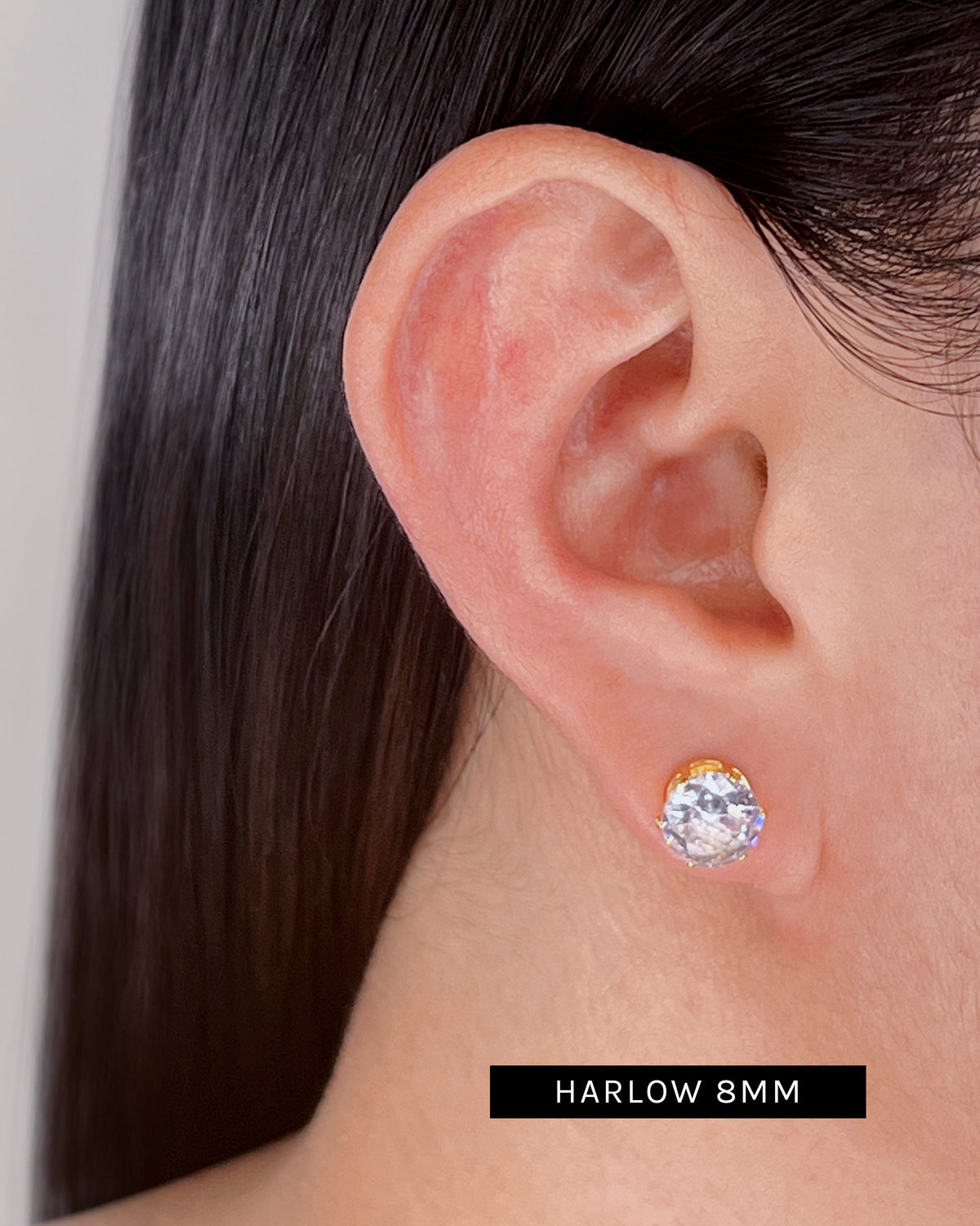 Harlow (Bundle Set) 3 Pairs 3 Sizes Dainty Minimalist Round Crystal Zircon Claw Setting Gold Studs