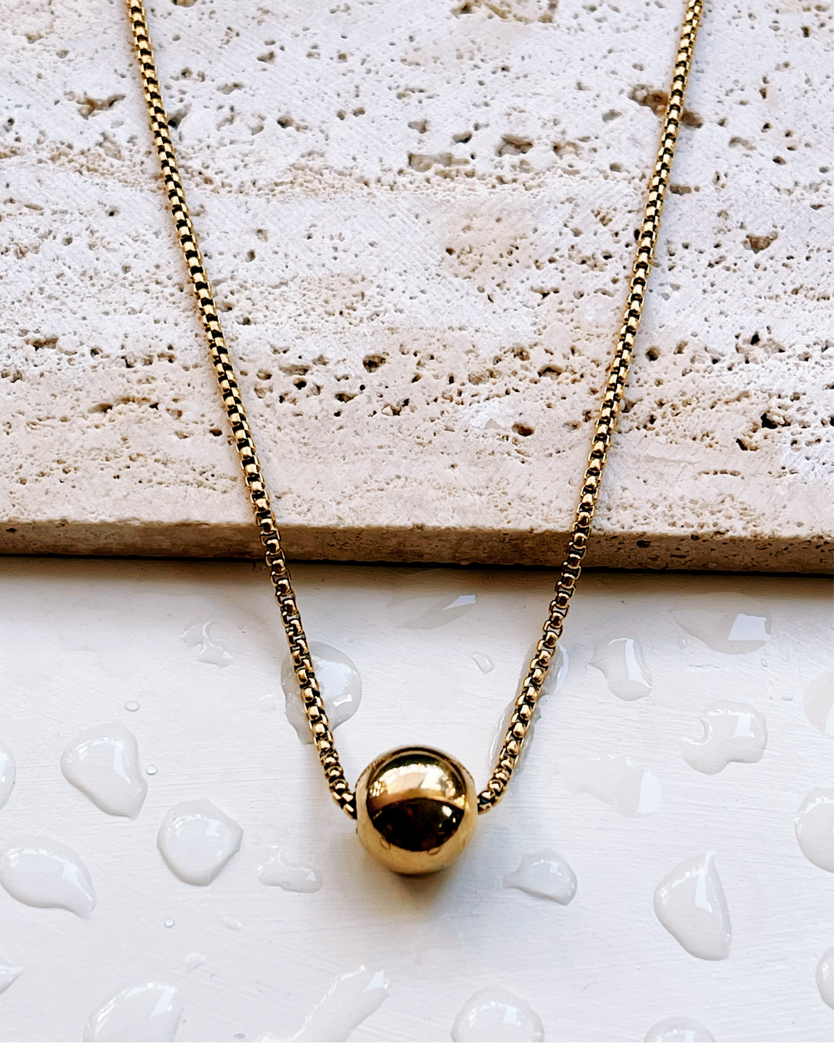 Faith Solid Ball Pendant Classic Box Chain Gold Necklace
