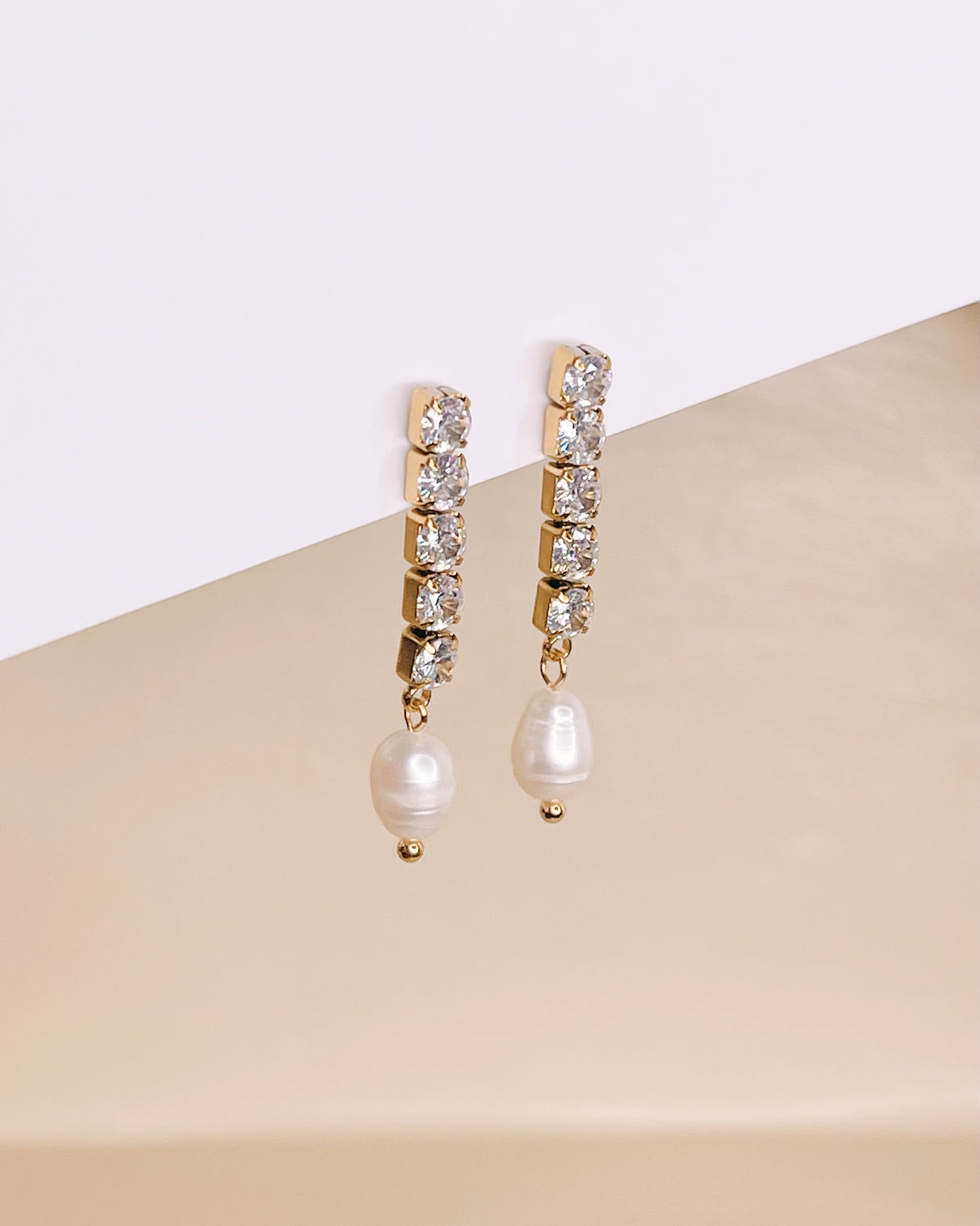Alejandra Baroque Freshwater Pearl and Zircon Chain Gold Drop Earrings