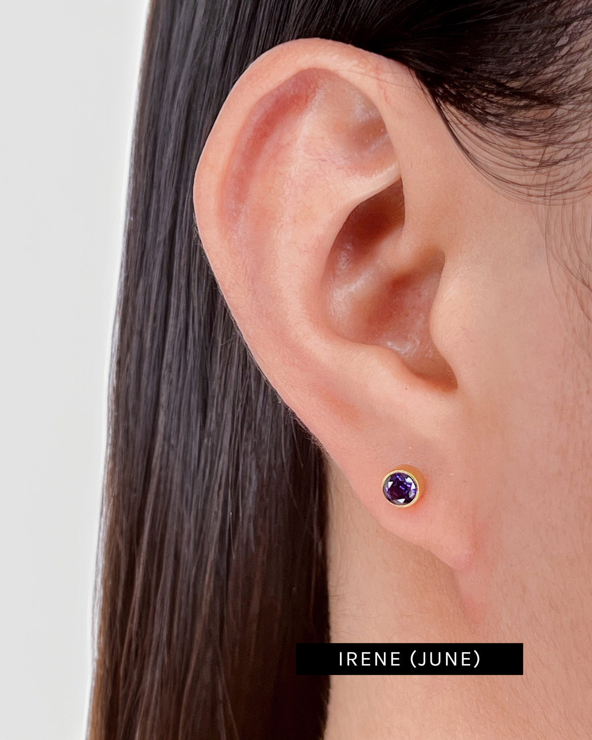 Irene Birthstone Birth Month Color Inlaid Round Zircon Gold Studs