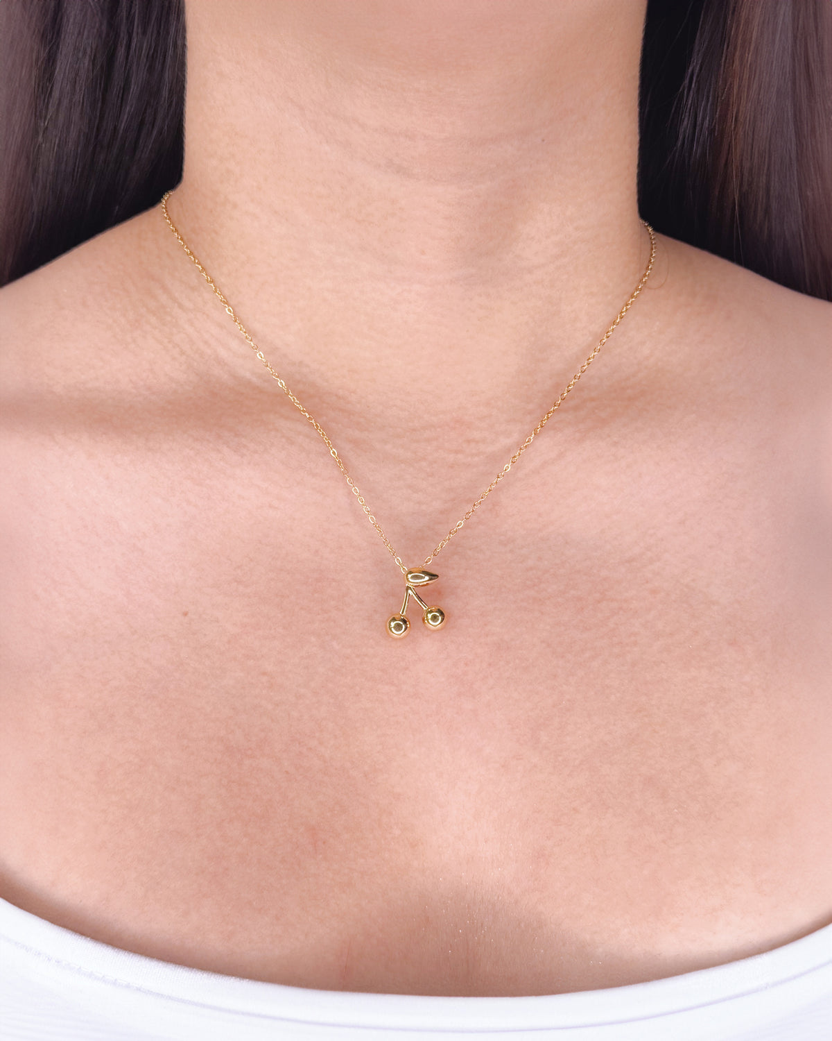 Isadora Cherry Shaped Pendant Classic Link Chain Gold Necklace