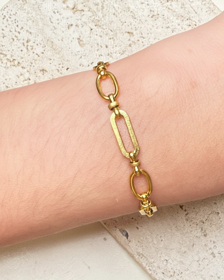 Laviare Dual Chain Design Alternating Flat Paperclip Chain Knot Link Chain Oval Chain Gold Bracelet