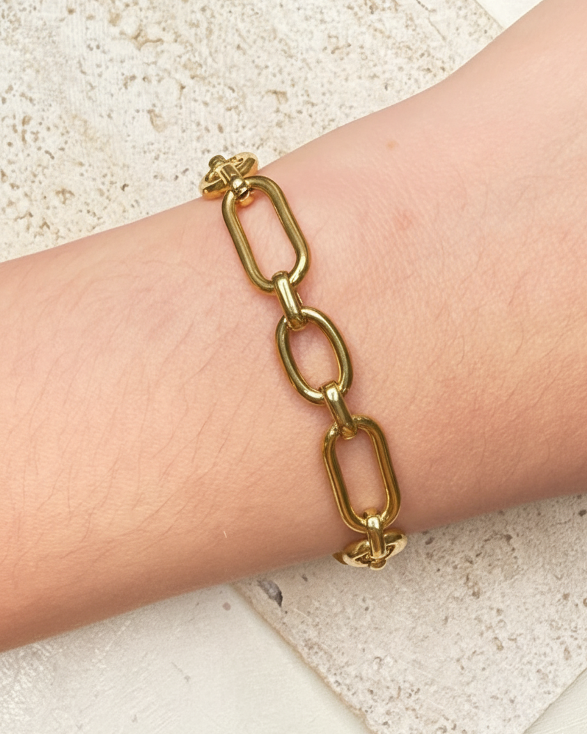 Lysenia Dual Chain Design Alternating Thick Paperclip Chain Link Chain Thick Oval Chain Gold Bracelet