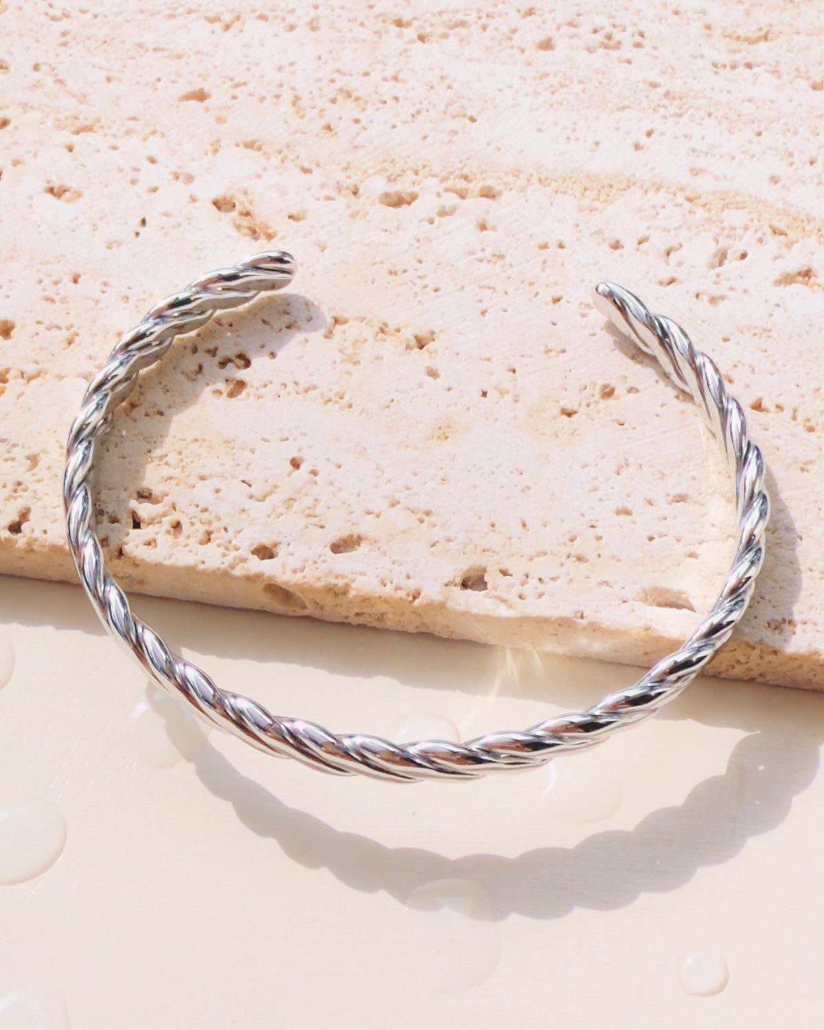 Noah (Silver) Flat Twisted Open Bangle Bracelet