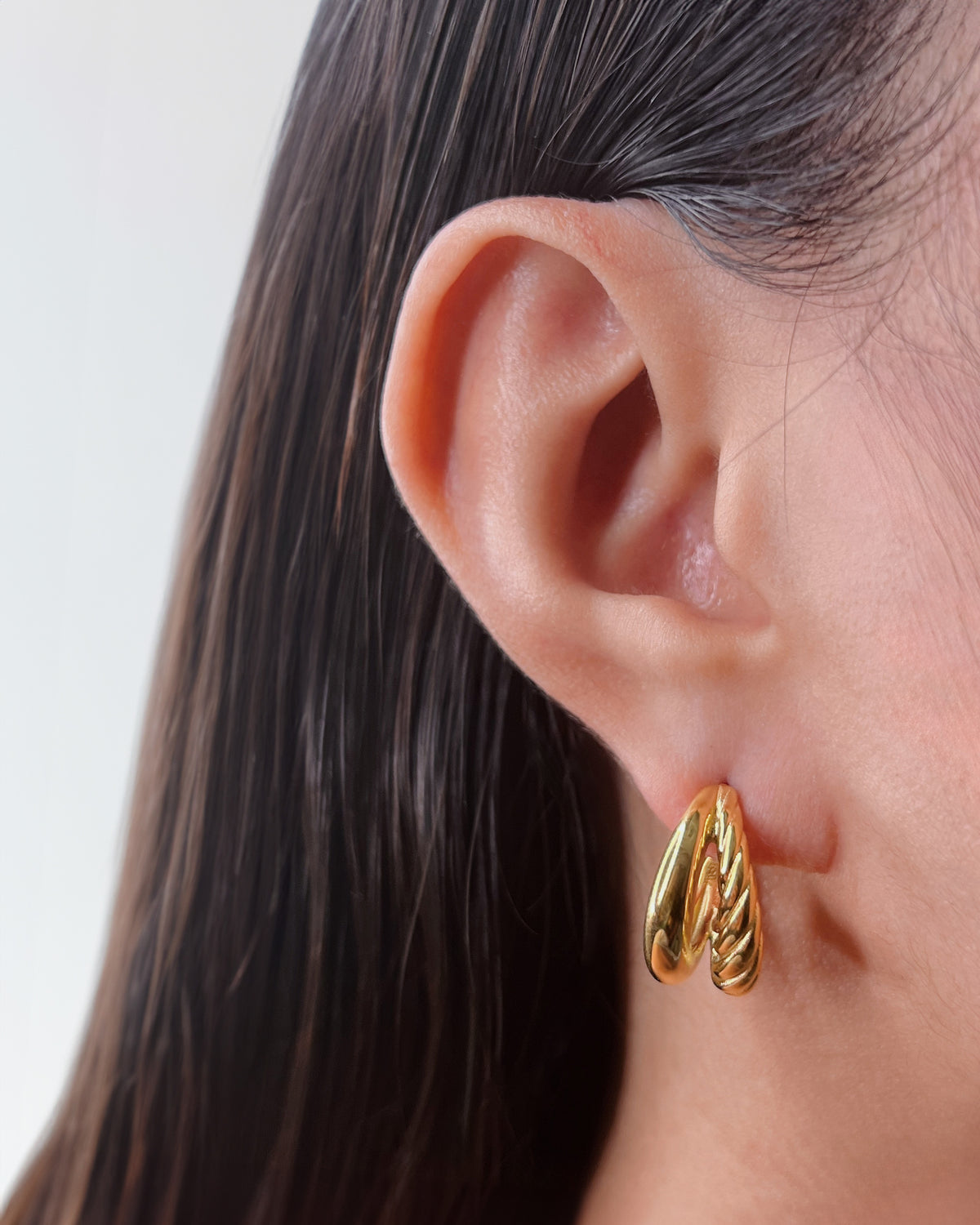 Rosalie (Gold) Chunky Dual Design Smooth Twisted Gold Layered Look Hoops