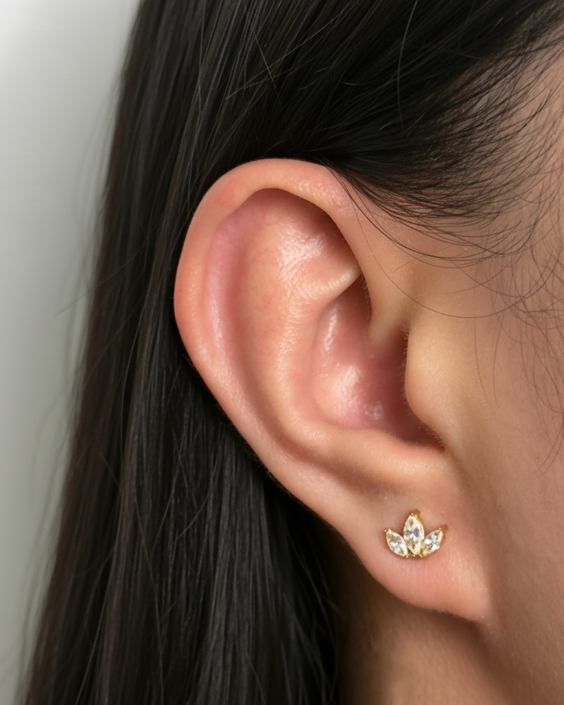 Rumi Zircon Bezel Set Crowne Shaped Gold Stud Earrings