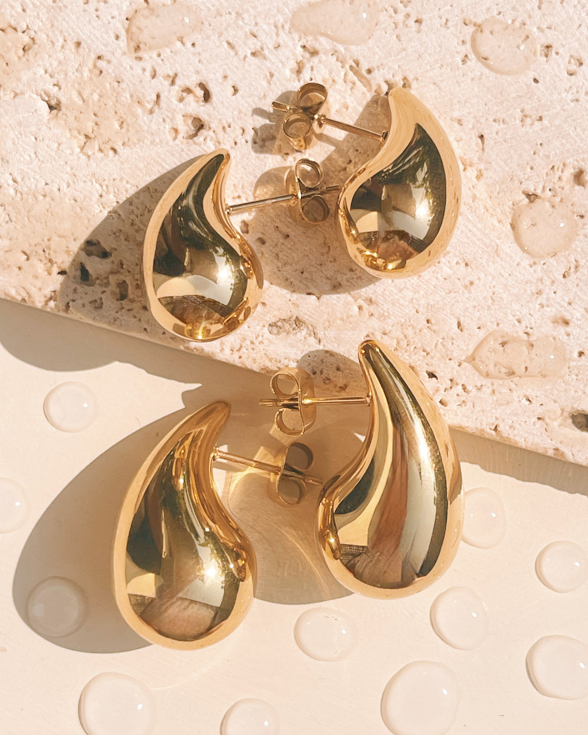 Theodora (Gold) Chunky Teardrop Design Gold Stud Drop Earrings