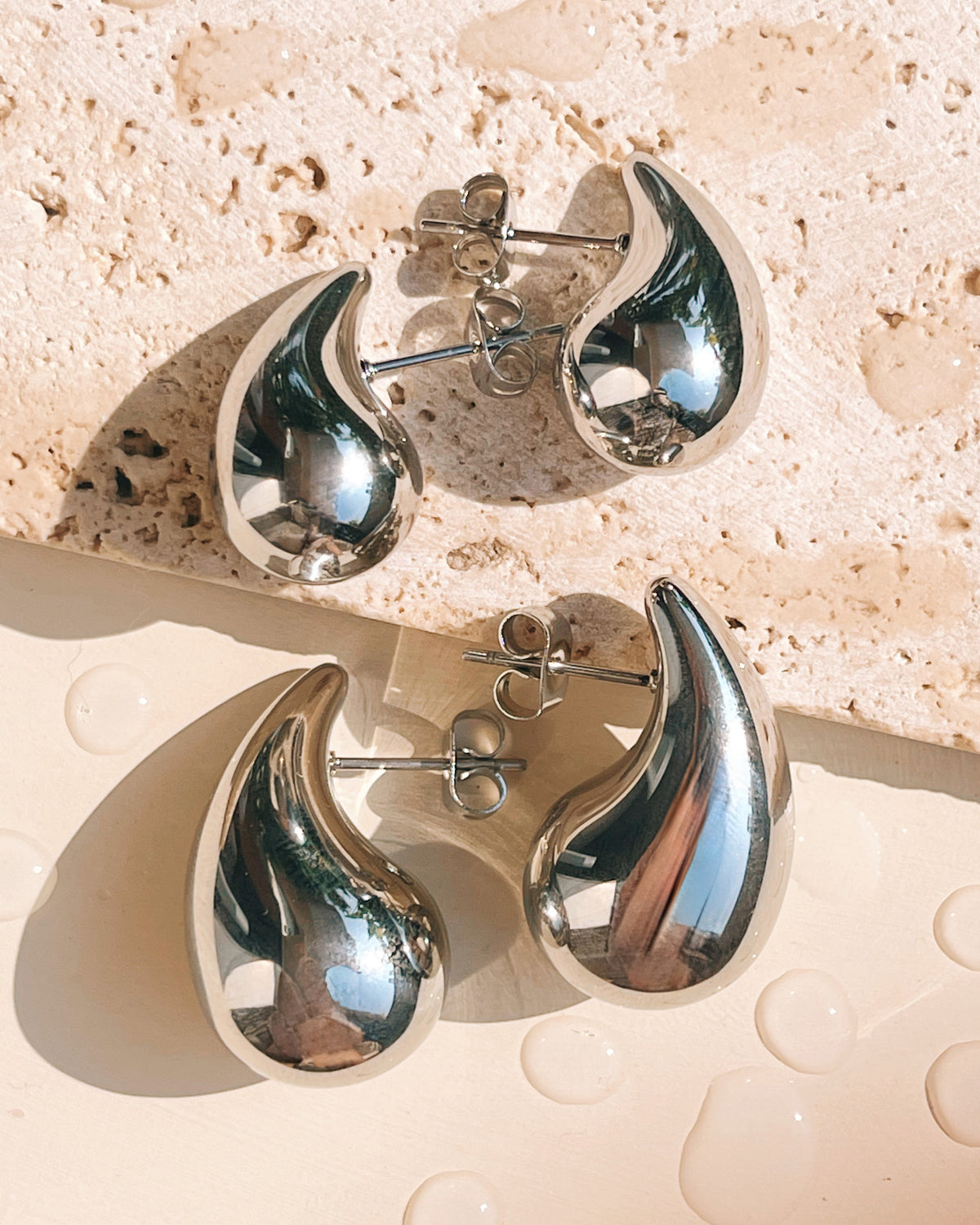 Theodora (Silver) Chunky Teardrop Design Stud Drop Earrings