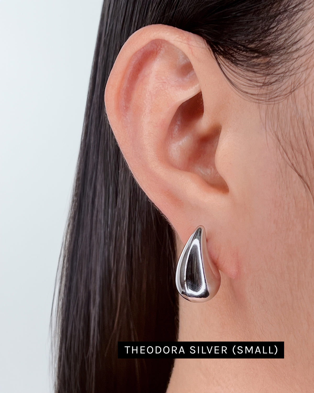 Theodora (Silver) Chunky Teardrop Design Stud Drop Earrings