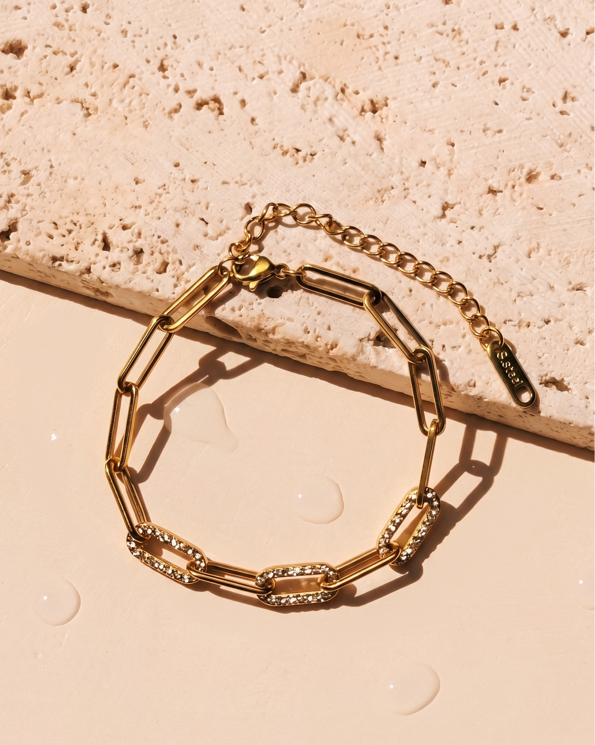 Ada Zircon Paved Triple Paperclip Alternate Paperclip Link Chain Gold Bracelet