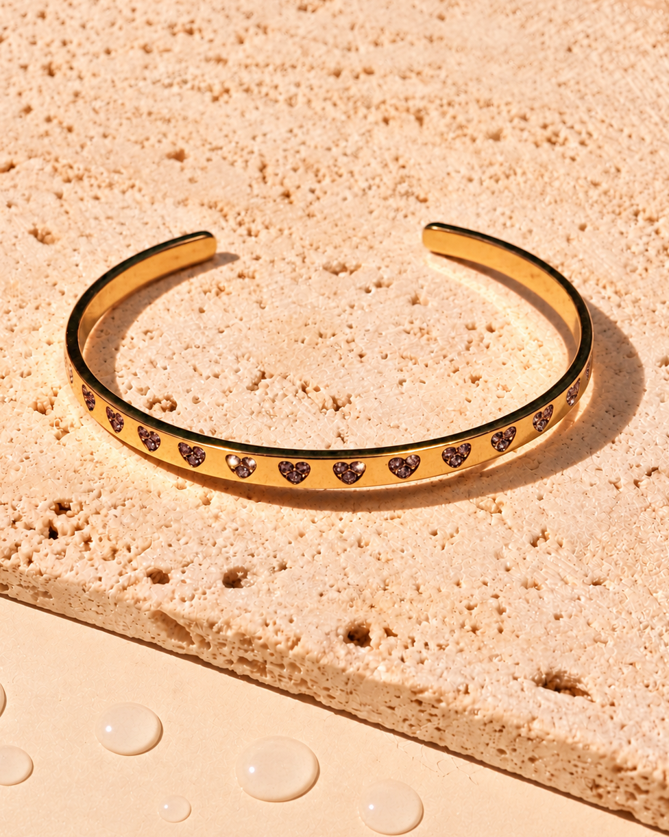 Agnes Heart Zircon Shaped Paved Open Design Gold Bangle