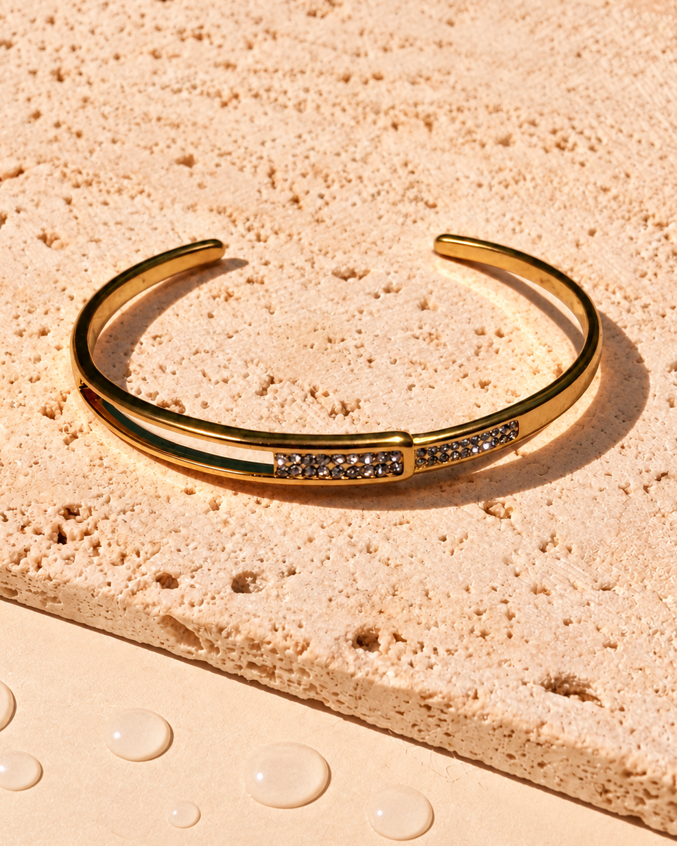 Alani Zircon Paved Hollow Split Open Design Gold Bangle