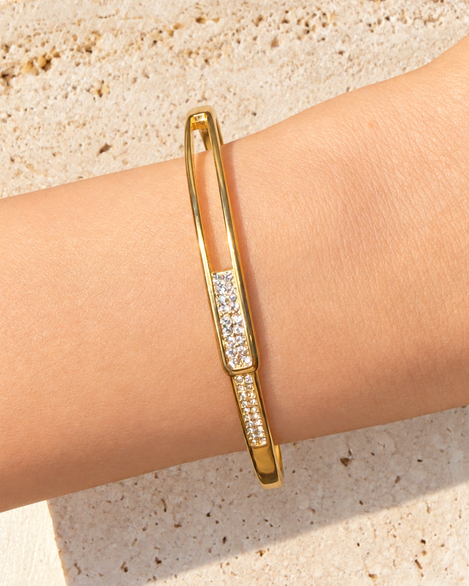Alani Zircon Paved Hollow Split Open Design Gold Bangle
