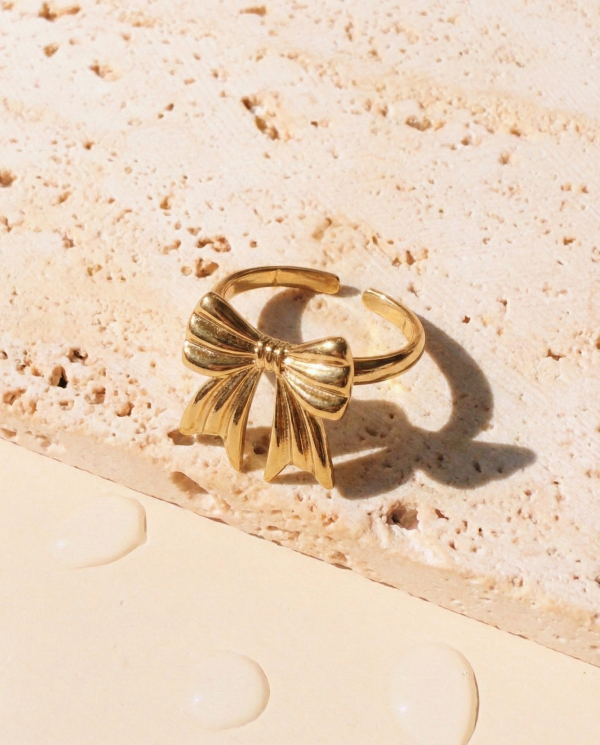 Alera Golden Bow Ribbon Shaped Top Head Open Design Gold Ring