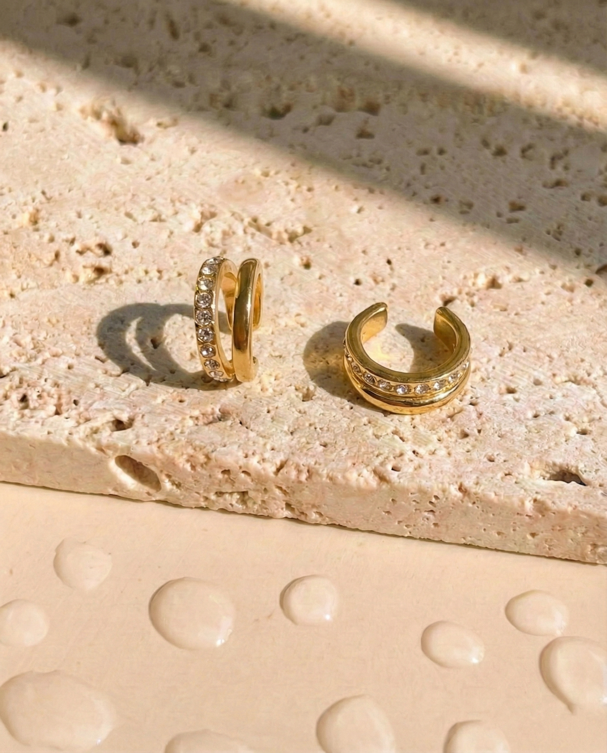 Alina Double Layer Smooth Zircon Paved C Shaped Gold Cuff Earrings