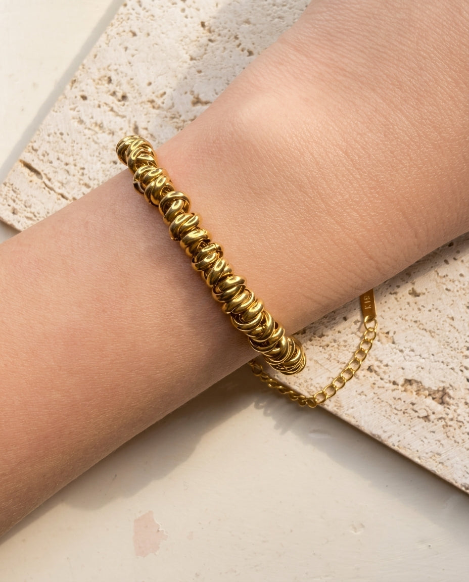 Anika (Gold) Twisted Layered Beads Rope Design Gold Bracelet