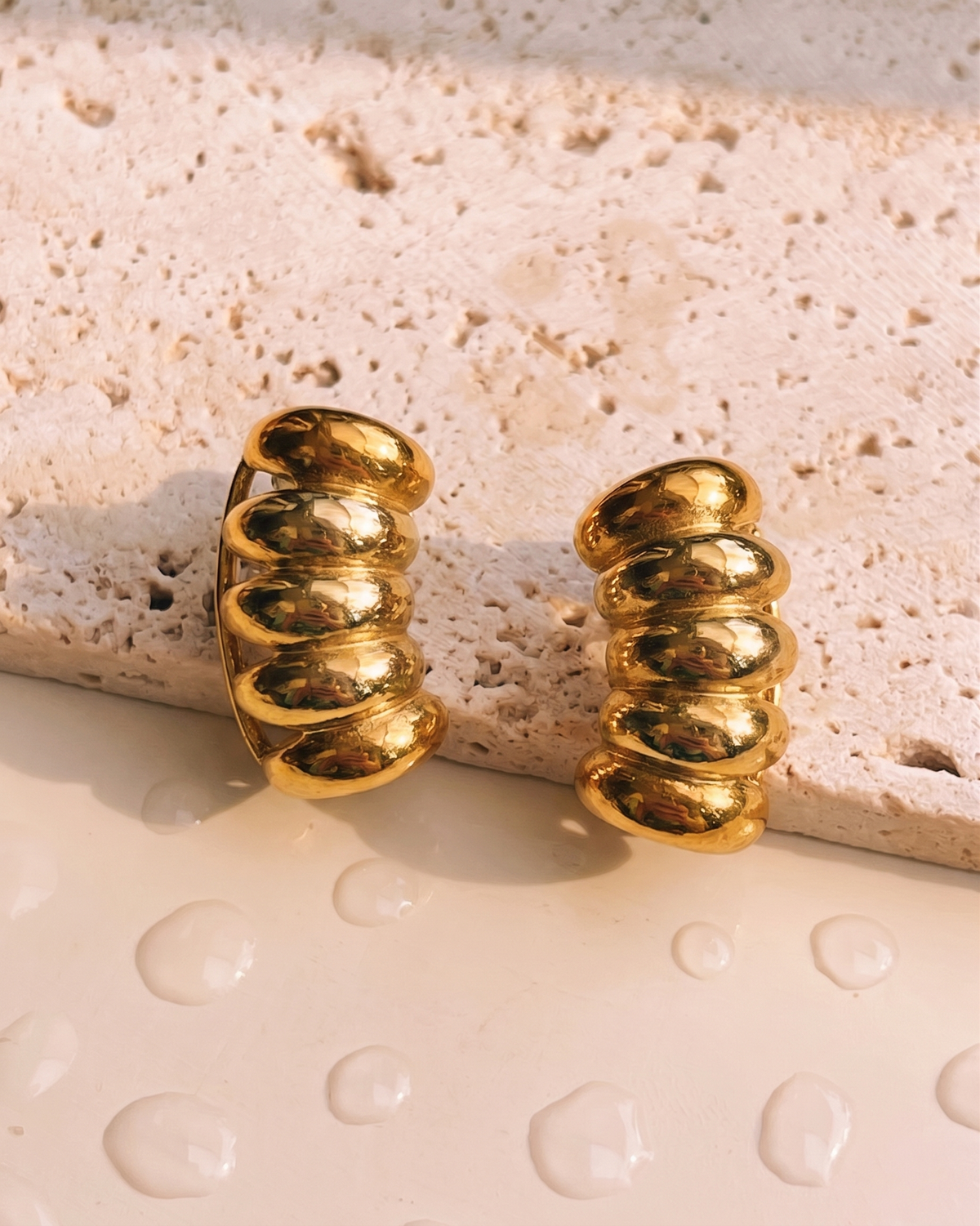 Aniyah (Gold) Stacked Chunky Caterpillar Shaped Stud Earrings