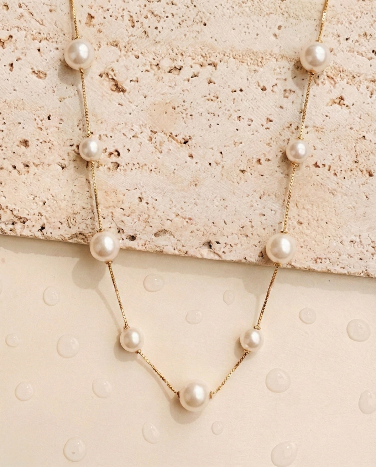 Arlen (Bundle Set) 2 Necklaces Double Layer Pearl Beaded Thin Anchor Chain Wide Flat Snake Chain Gold Necklace