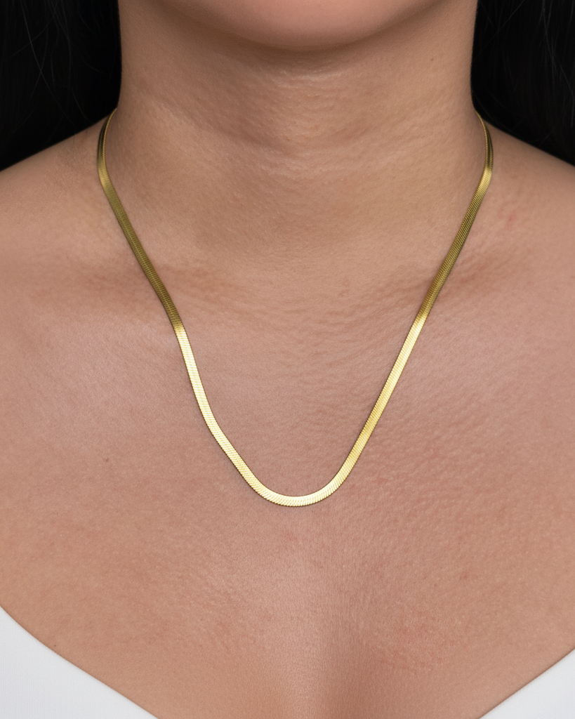 Arlen (Bundle Set) 2 Necklaces Double Layer Pearl Beaded Thin Anchor Chain Wide Flat Snake Chain Gold Necklace