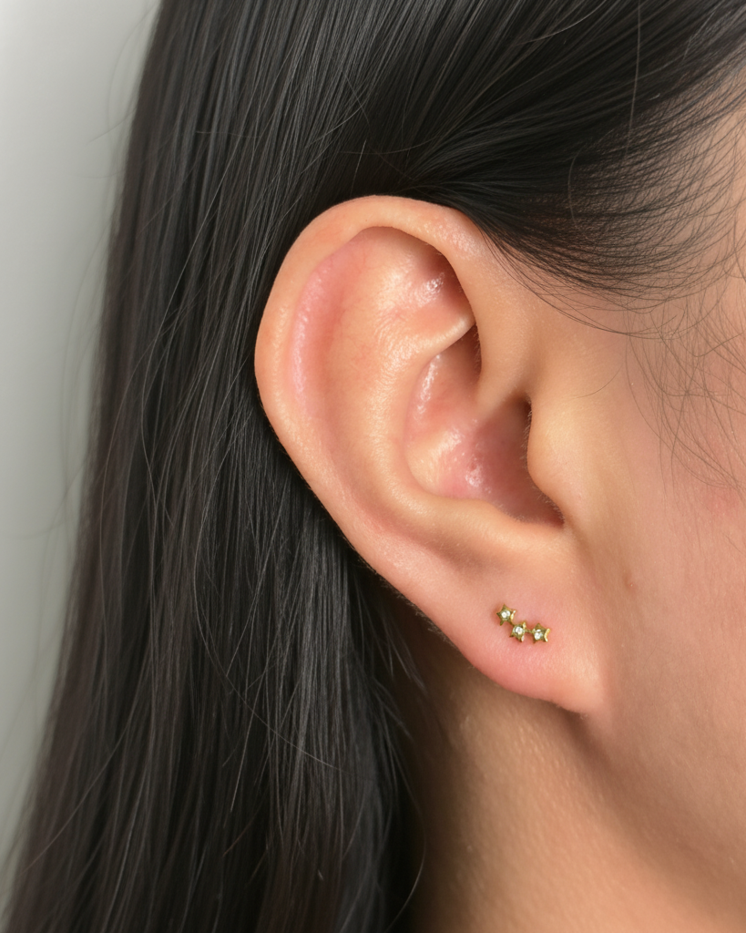 Aveline (Bundle Set) 3 Pairs Zircon Paved Lightning Design Four-Pointed Star Design Tri-Star Design Gold Studs