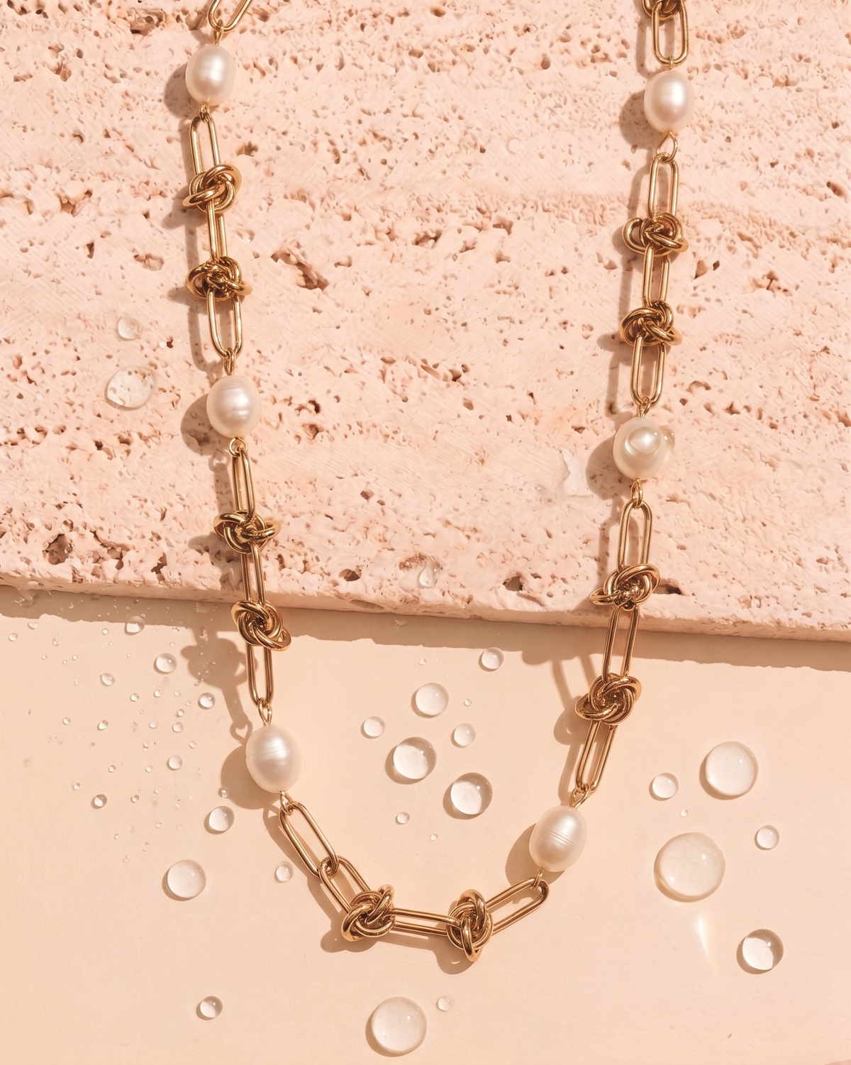 Bella Pearl Beaded Paperclip Tied Rope Link Chain Design Gold Necklace
