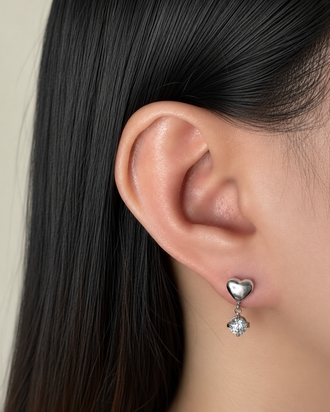 Bridget (Silver) Heart Shaped Stud Round Zircon Crown Set Dainty Silver Drop Earrings