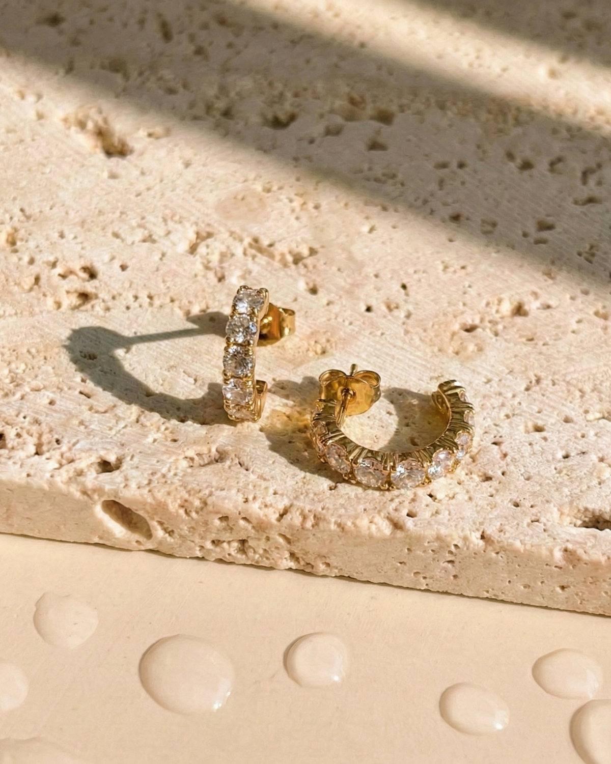 Brisha Paved Round Zircon Crowned Setting Wide C-Shaped Gold Hoops