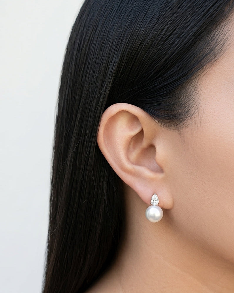 Catalina Waterdrop Zircon Crowned Set Stud Pearl Drop Gold Earrings
