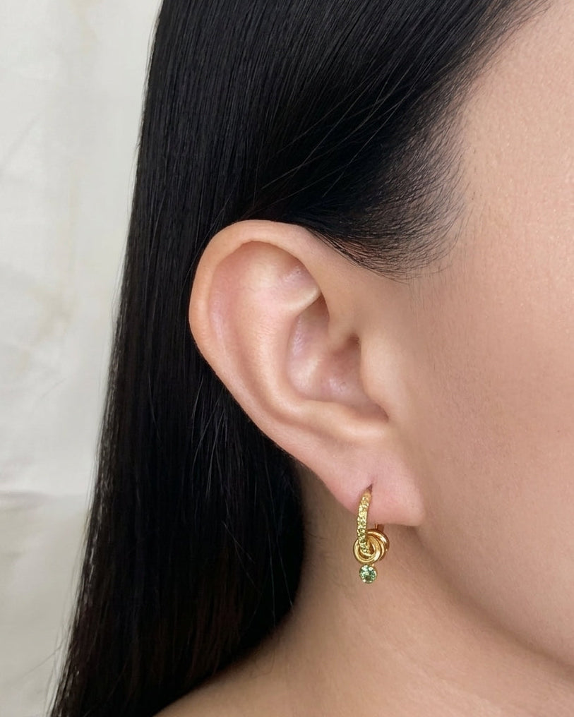 Daniela Green Zircon Paved Multi Ring Round Green Zircon Dangle Gold Drop Earrings
