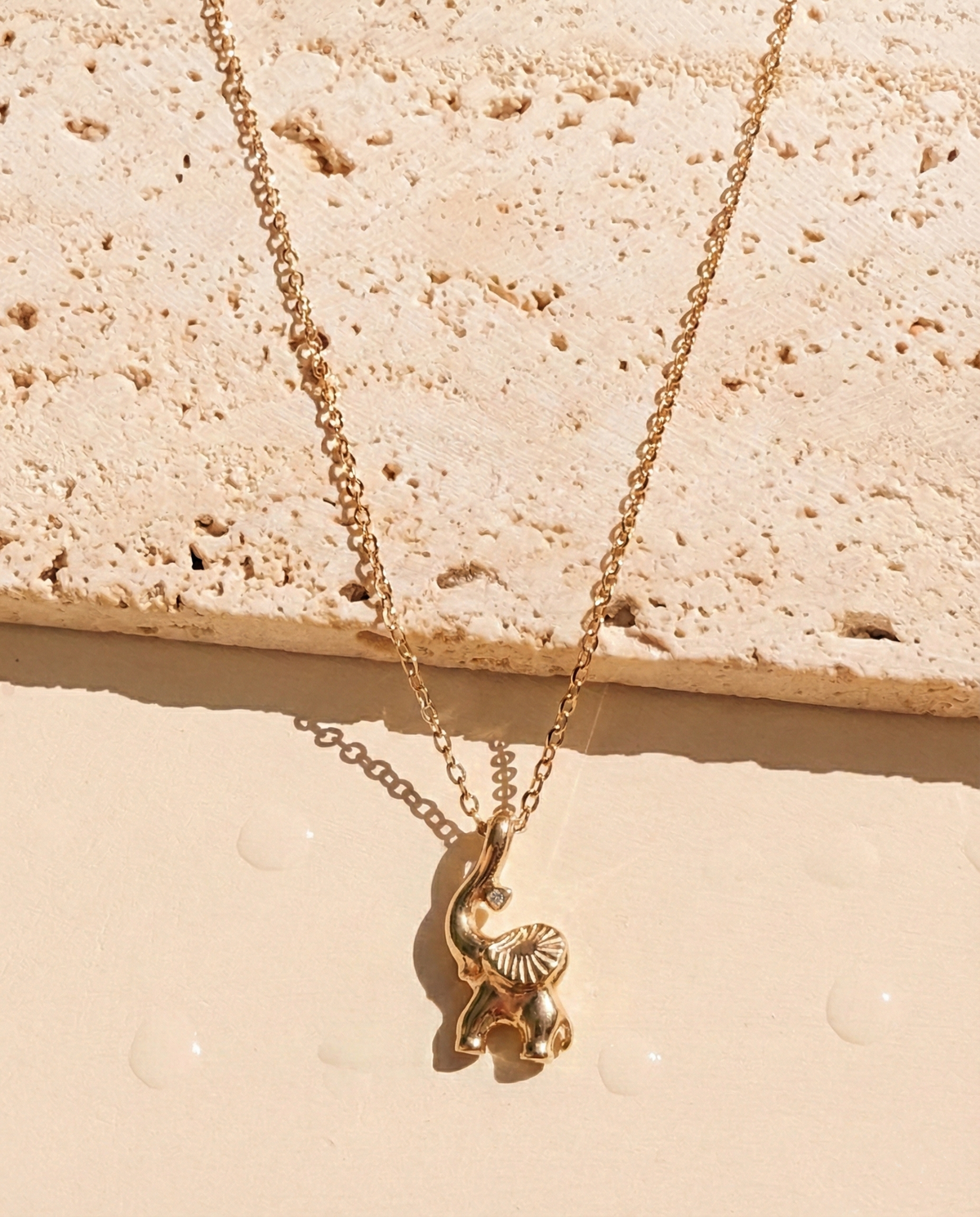 Delvyn Elephant Shaped Zircon Trunk Pendant Tiny Classic Link Chain Gold Necklace
