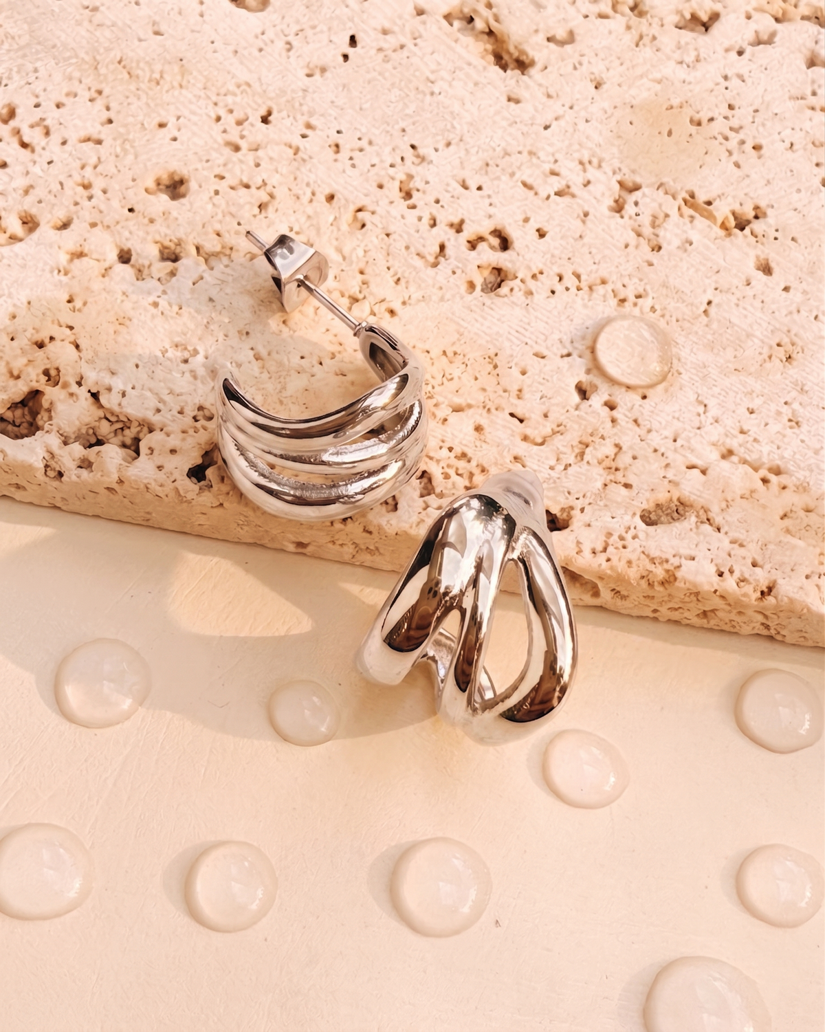 Dixie (Silver) Wide Flat Hollow C-Shaped Melted Hoop Design Layered Look Hoops (Copy)