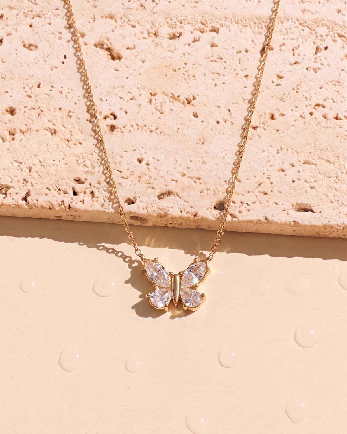 Elfrida Butterfly Shaped Zircon Wings Bezel Set Pendant Classic Thin Link Chain Gold Necklace