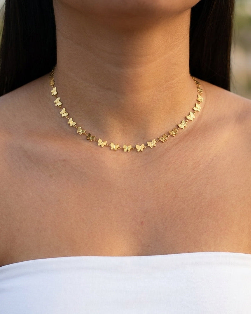 Elkia Solid Mini Butterflies Choker Design Gold Necklace