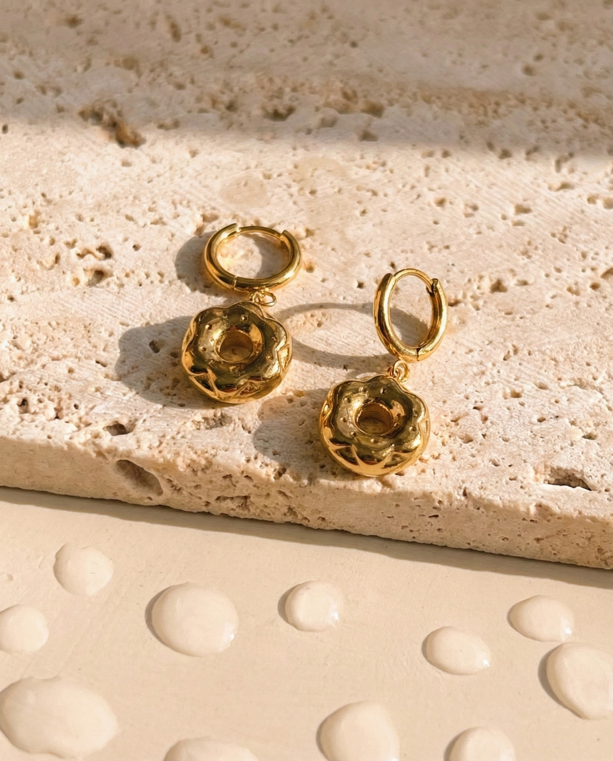 Elvienne Thin Round Huggie Donut Shaped Gold Drop Earrings