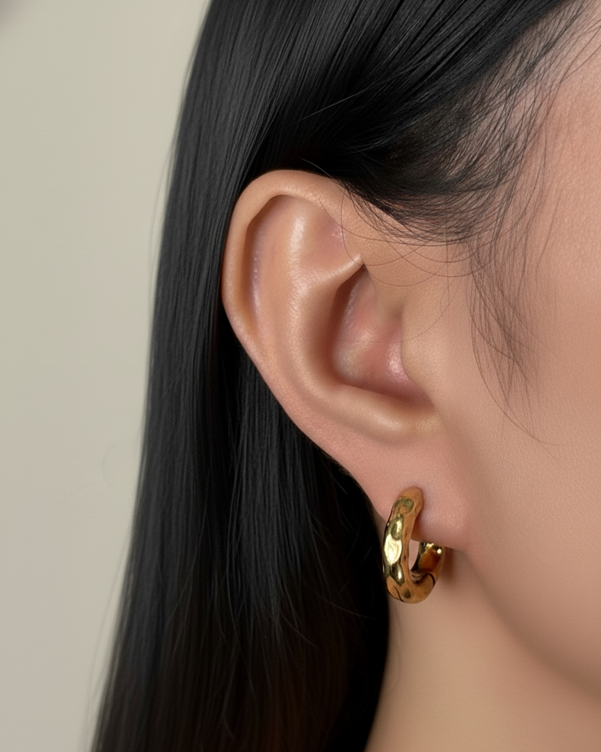 Emalyn (Gold) Irregular Hammered Design Hoops