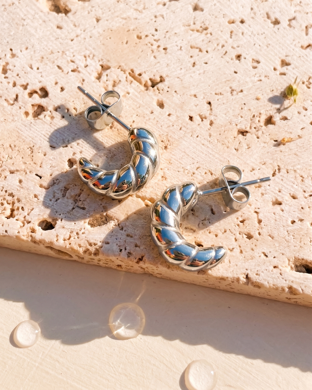 Evangeline (Silver) Croissant Design Stud Drop Earrings