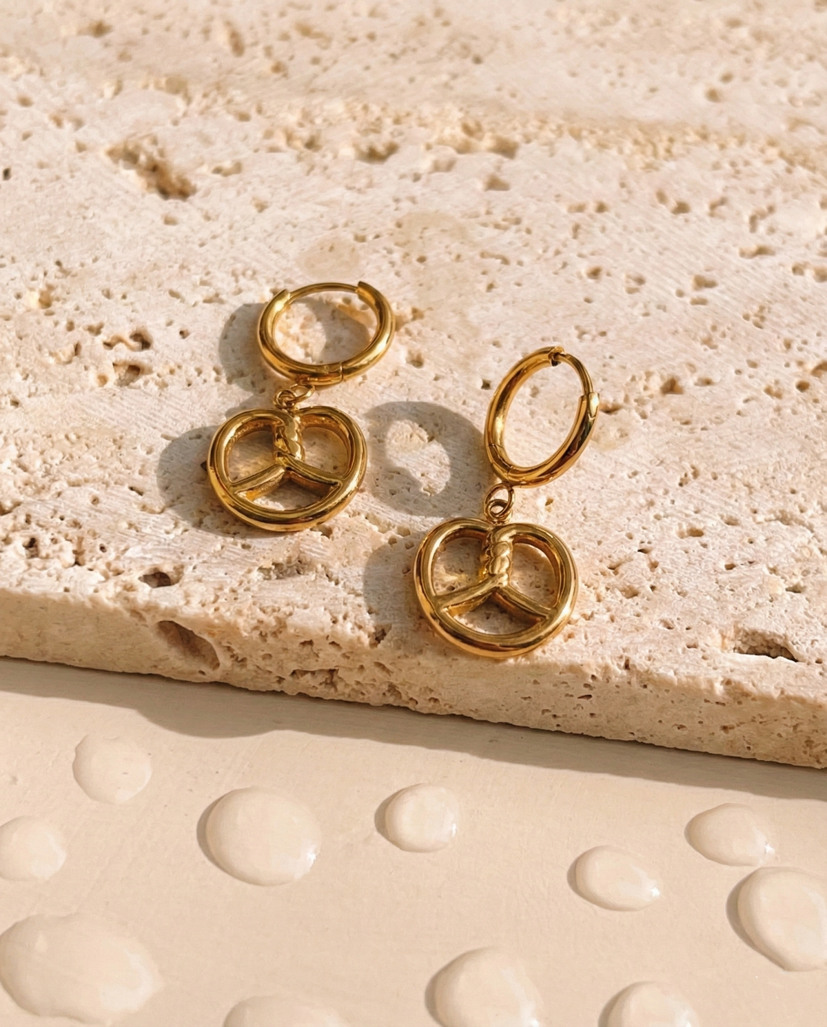 Ezara Thin Round Huggie Pretzel Shaped Gold Drop Earrings